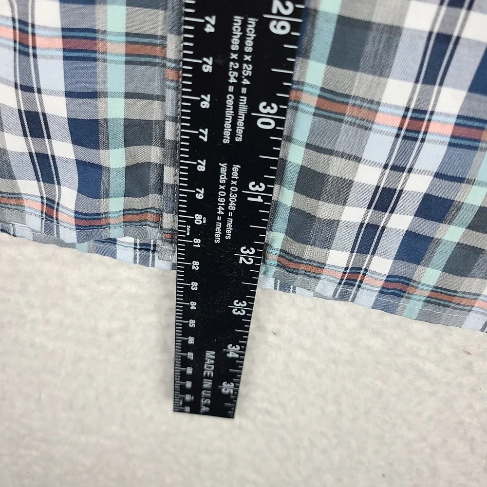 Eddie Bauer Shirt Mens 2XL XXL Blue‎ Plaid Classic Fit TraveX Button Up